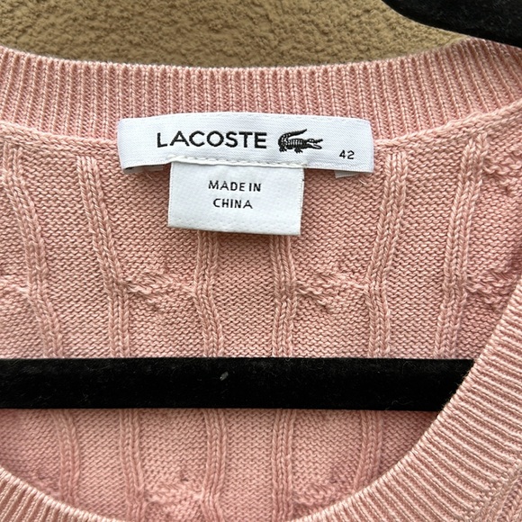 Lacoste 🔥 Pink Cable Knit Crewneck Sweater Sz 42 - Picture 3 of 8